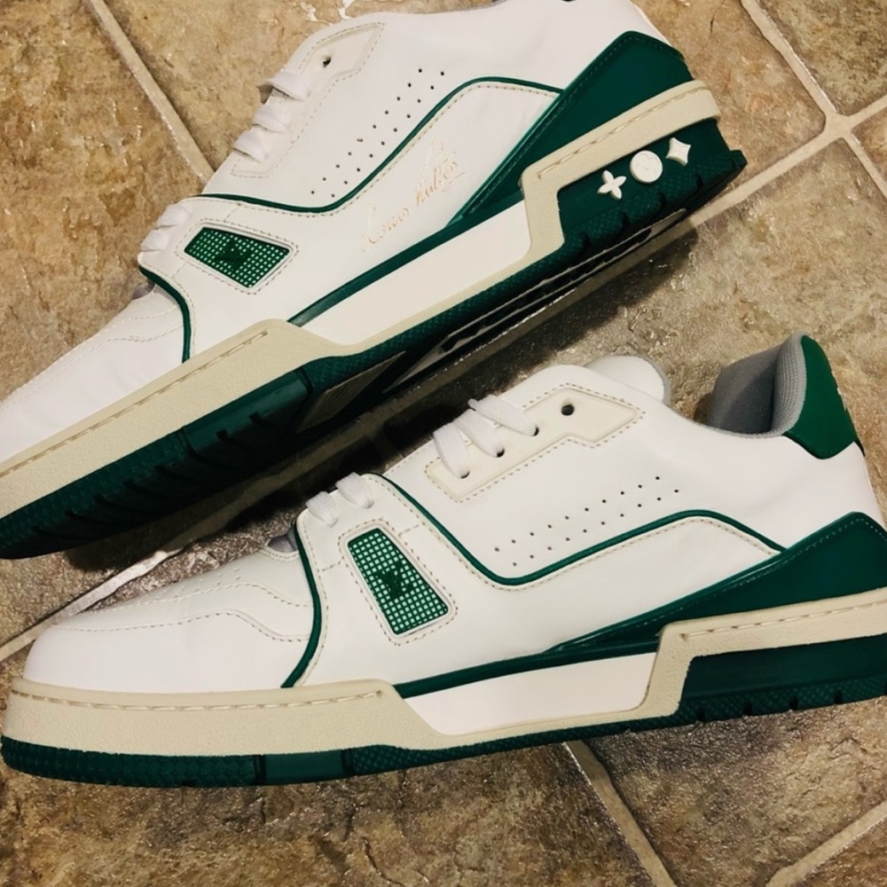 Louis Vuitton White and Green Athletic Shoes - Picture 3 of 7